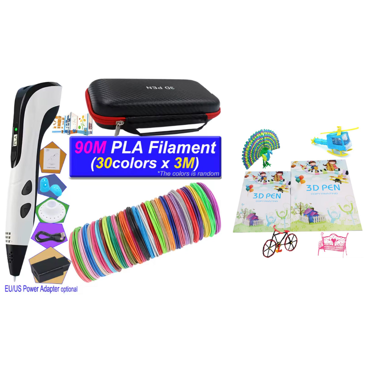 Volalink 3D pen in white with 90 m of filament, travel case and 40-design book
